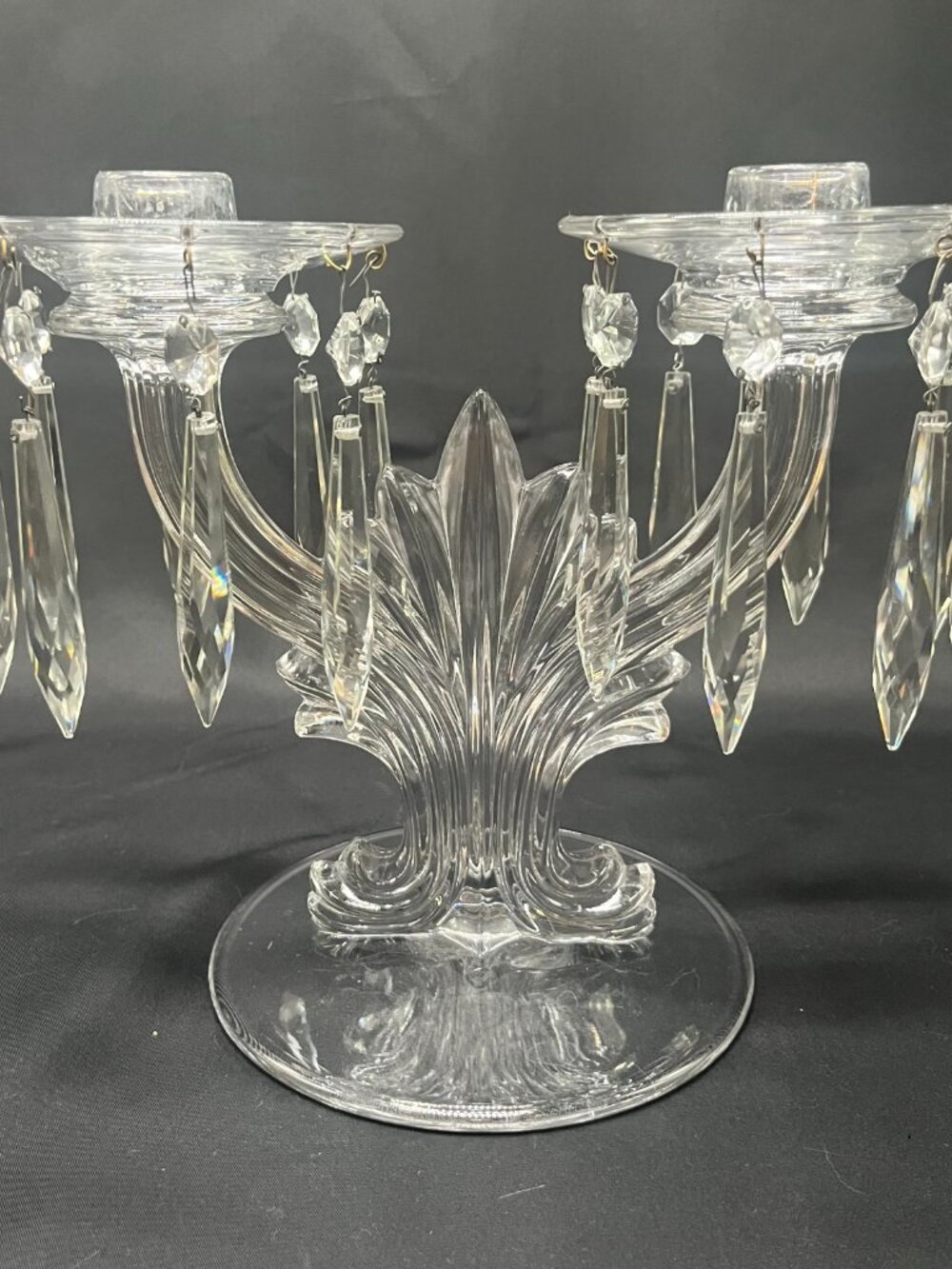 (2) Vintage Fostoria Clear Crystal Flame Two-Candle Candelabras